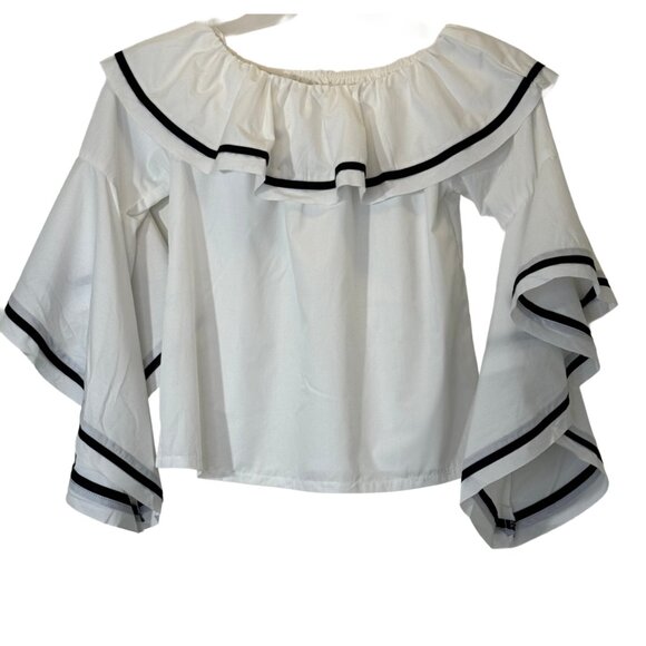 Women's White | Black Trim Top Size L - Picture 3 of 4